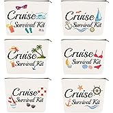 JEFBFBWE 6Pcs Cruise Makeup Bag Cruise Survival Canvas Kit Funny Travel Cosmetic Bag Cruise Essentials Accessories Portable Organizer Zipper Pouch for Cruise Trip Gifts for Girls Women Sisters