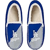 FOCO MLB Unisex-Adult Officially Licensed Color Block Primary Logo Wordmark Sherpa Lined Moccasin Slippers