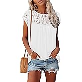 AUSELILY Women's Summer Tops Casual Short Cap Sleeve Crewneck Lace Trim Ladies T Shirts 2026 Trendy