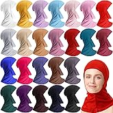 Handepo 24 Pcs Modal Hijab Cap Adjustable Muslim Stretchy Turban Full Cover Shawl Head Muslim Women Scarf Full Neck Coverage Undercap for Lady Prayer, 24 Colors