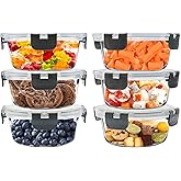 SOACOAKO 6Pack 13oz Glass Meal Prep Containers, Small Round Glass Food Storage Containers Sets with Snap Leak Proof Lids for Microwave, Freezer and Dishwasher Safe (Grey, 13oz)