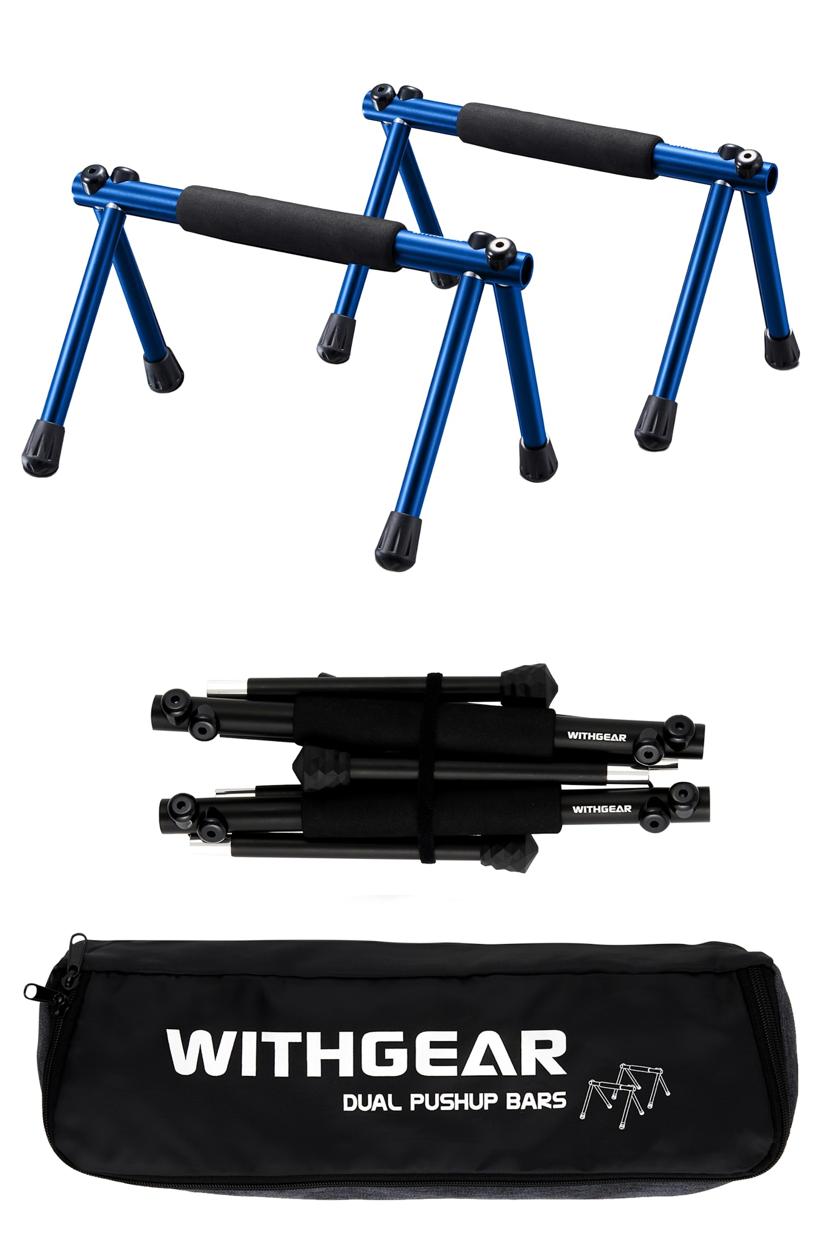Withgear Folding Push Up Bar - Portable and Lightweight Sturdy Duralumin Metal Push Up Bars and Indoor and Outdoor Parallette Bar for Men and Women Hawk Blue