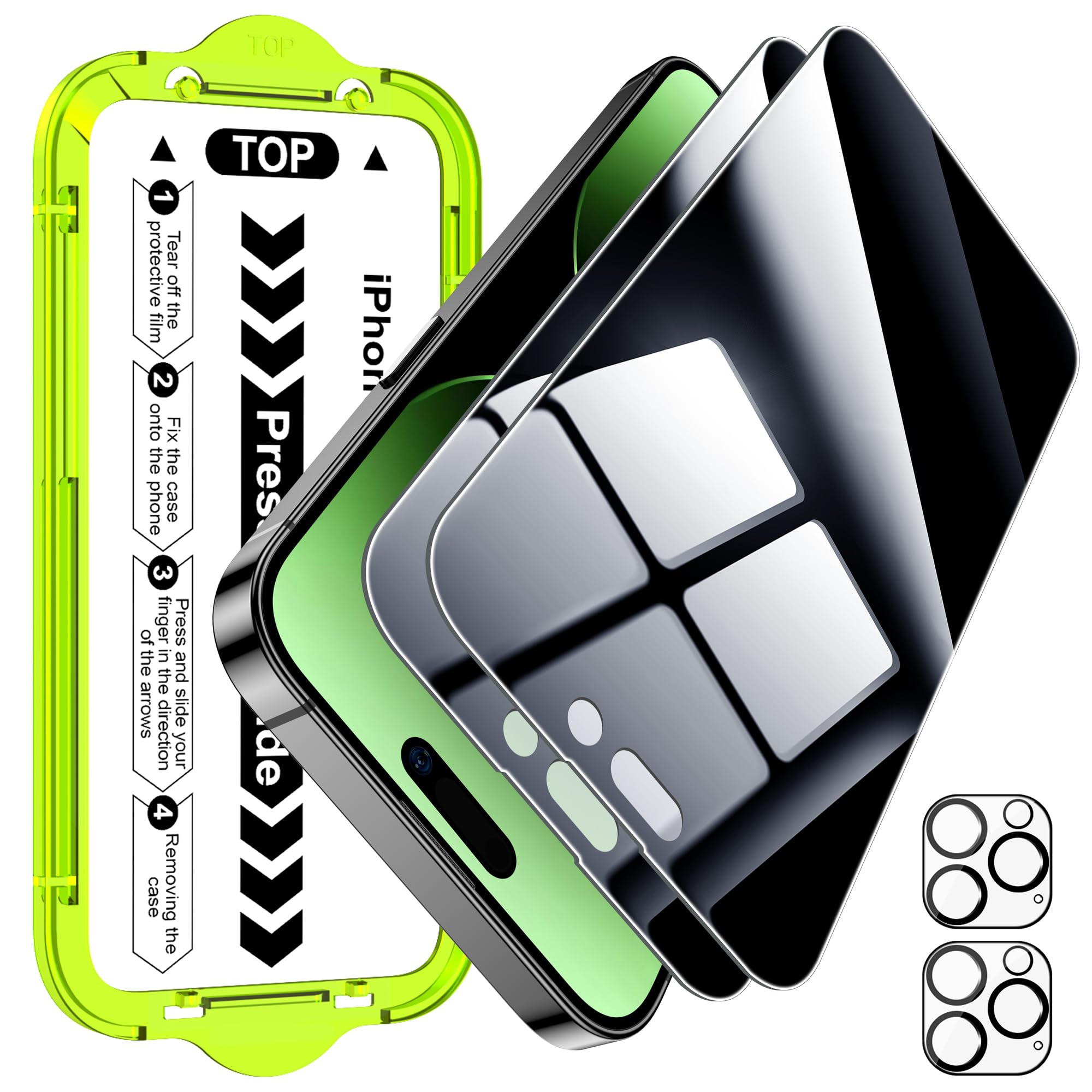 Photo 1 of Esanik [2+2 Pack for iPhone 14 Pro Privacy Screen Protector – Anti-Spy Tempered Glass & Camera Lens Cover, Military-Grade 9H Hardness, Anti-Scratch, Flawless Fit Tray