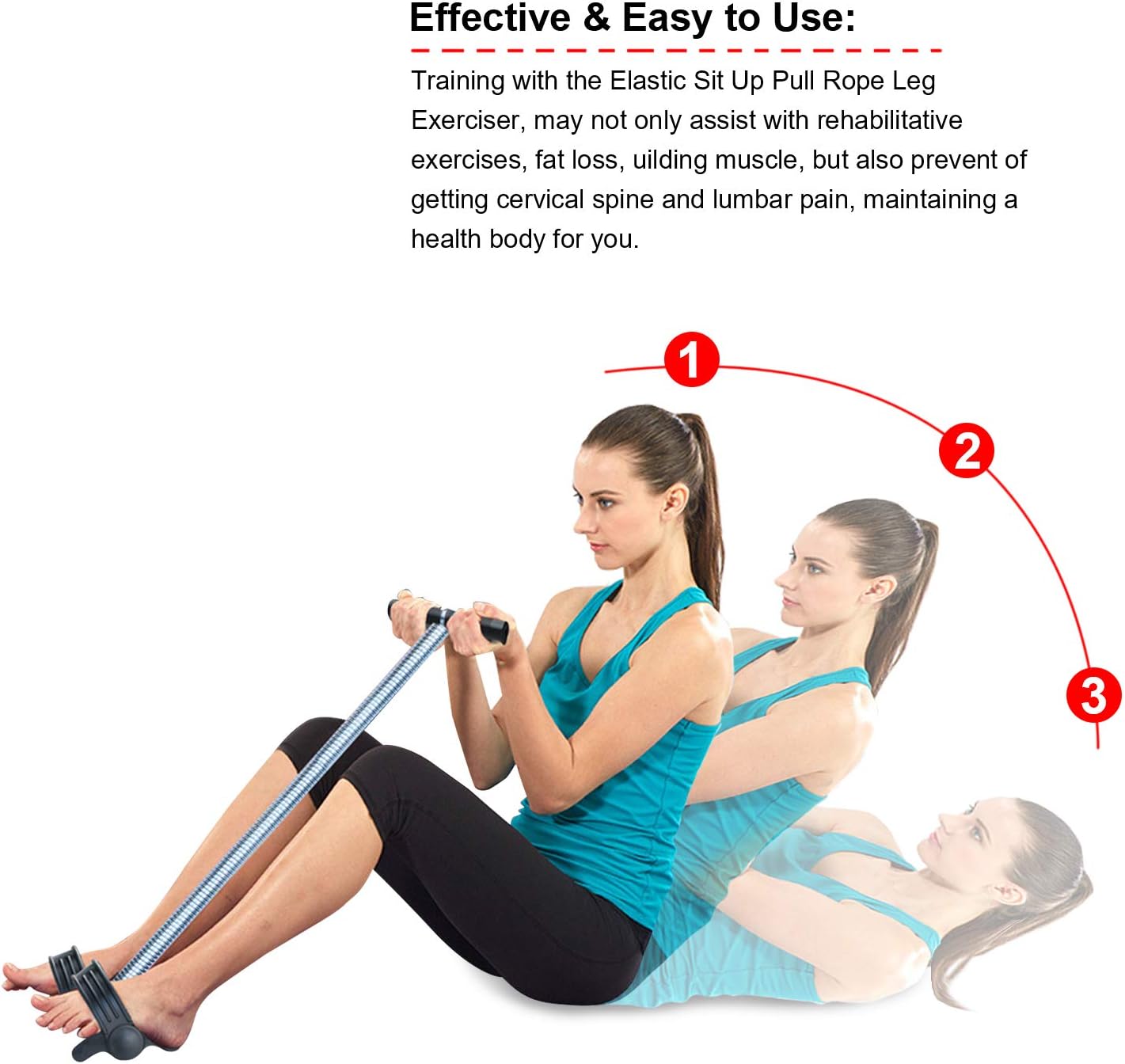 COVVY Elastic Sit Up Pull Rope Spring Tension Foot Pedal Abdomen Leg Exerciser Tummy Trimmer Equipment Bodybuilding Home Gym Arm Waist Sport Fitness Stretching Slimming Training (Black) : Sports & Outdoors