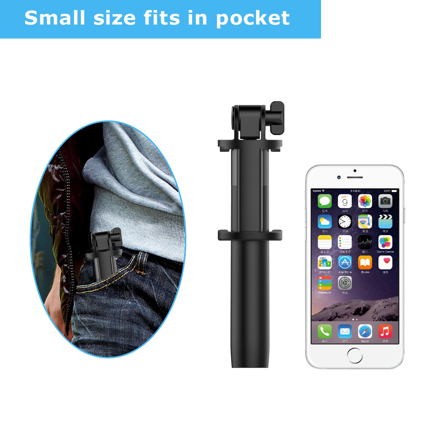 Selfie Stick,Lobkin Bluetooth Selfie Stick with Built-in Remote Shutter Extendable Aluminum Monopod for Android and iOS Smartphone