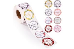 Tinoaly 1 Roll 500pcs Happy Mother's Day Stickers, 1.5in Round Floral Mothers Day Gift Tags Mom Labels Perfect Decorations an