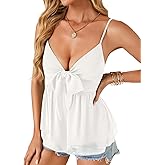 LYANER Women's Sexy Deep V Neck Spaghetti Strap Tie Front Sleeveless Peplum Cami Top