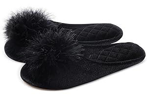 Evshine Fuzzy Feather Slippers for Women Fluffy Pom Pom Bedroom Slippers Sexy Memory Foam House Shoes
