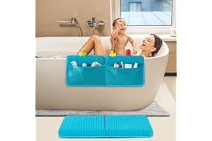 OS OMYSTYLE Baby Bath Kneeler and Elbow Rest Pad Set, 1.5'' Thick Quickly Dry Bathtub Kneeling Pad for Knee & Arm Support, Bath tub Kneeling Mat with Toy Organizer for Happy Baby Bathing Time (Baby Blue)