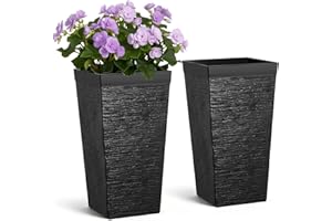 VEVOR Tall Planters Set of 2, 23 Inch Large Outdoor Taper Planters for Outdoor Indoor Plants, Front Porch Plastic Modern Flow