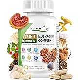 Nature Whisper 22 in 1 Lions Mane Mushroom Supplement with Ashwagandha | Black Pepper for Wellness Support, Mushrooms Complex with Turkey, Tail, Reishi, Cordyceps, Chaga, Maitake & More - 60 Capsules