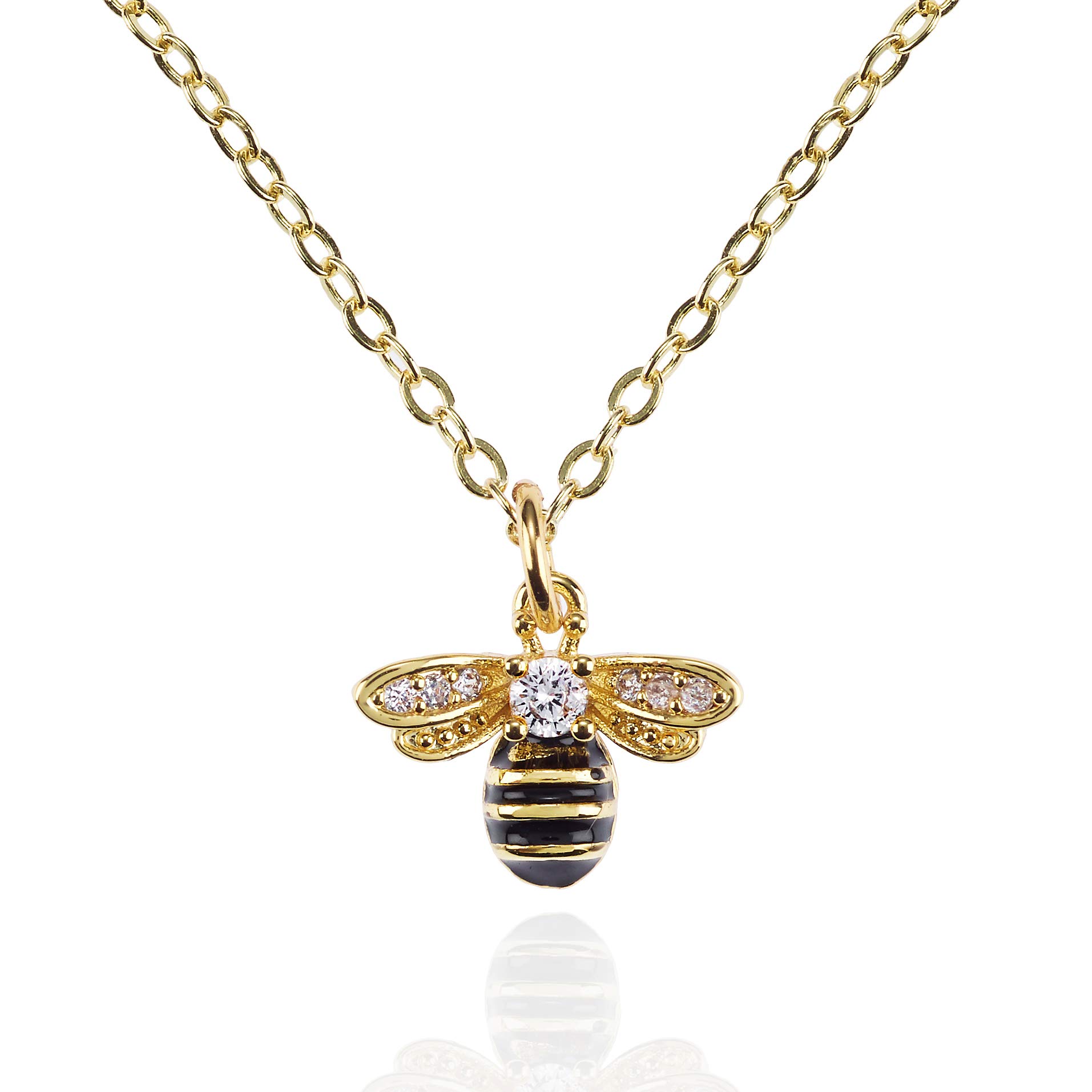 namana Bumble Bee Necklace for Women and Teenage Girls. Gold Pendant Necklace with Cubic Zirconia and Black Enamel. Bumble Bee Gifts for Women with Gift Box. — image 1