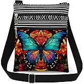 XiaoGalaee Butterfly Print Women Crossbody Bag Chromatic Butterfly Adjustable Shoulder Strap Messenger Bag for Nature Lover Birthday Holiday Present for Insect Lover Friend
