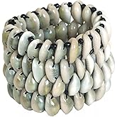 Cowrie Shell Bracelet With Black Beads | Handmade Stretchy Quad-Row Shell Bracelet, Unisex