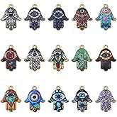 KitBeads 15 Styles Jewish Hand Charms - Flower Printed Hand of Fatima and Boho Charms for Jewelry Making Bulk (30pcs)