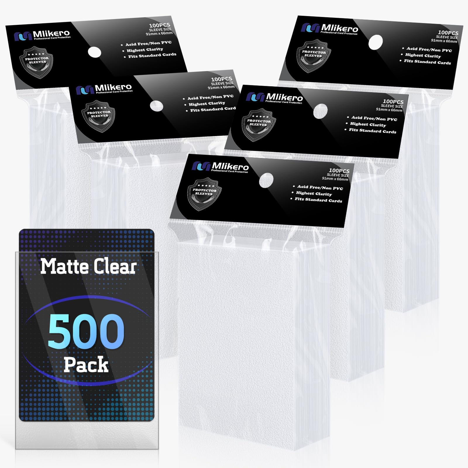 500 Pcs Card Sleeves for Trading Cards, Matte Clear Card Sleeves Deck Card Protectors, Trading Card Sleeve Fit for MTG, Football Card, Sports Cards, Game Card (66×91mm)