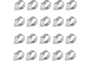 20Pcs-Hose Clamp,304 Stainless Steel Hose Clamps, Adjustable 10-16mm (3/8-5/8 inch) Range Hose Clips,Worm Gear Hose Clamp Fue