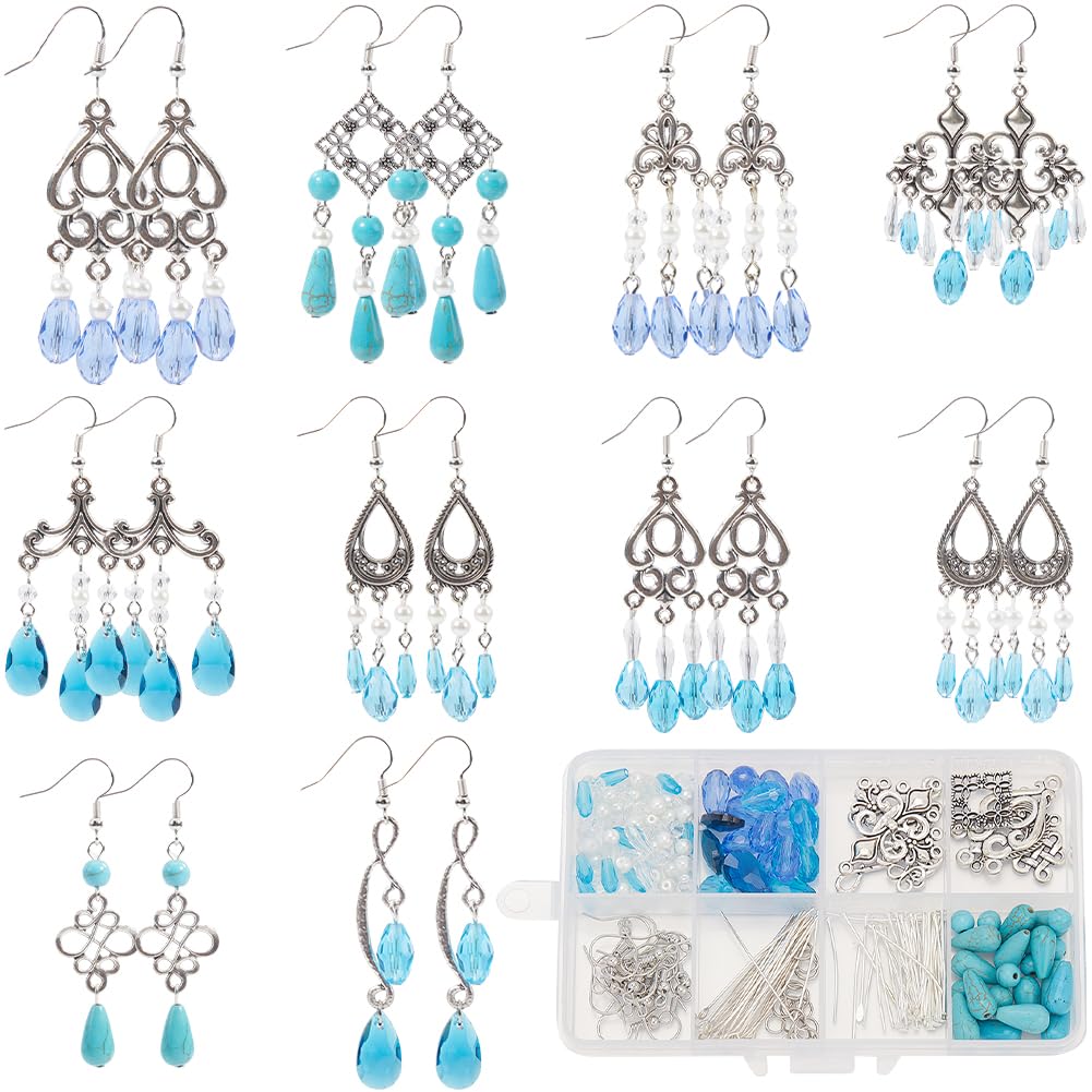 SUNNYCLUE 1 Box 10 Sets Bohemian Drop Dangle Earring Making Kits Tibet Style Boho Chandelier Charms Lucky Turquoise Bead Glass Beads for jewellery Making Kits DIY Dangle Earrings Women Adult Supplies