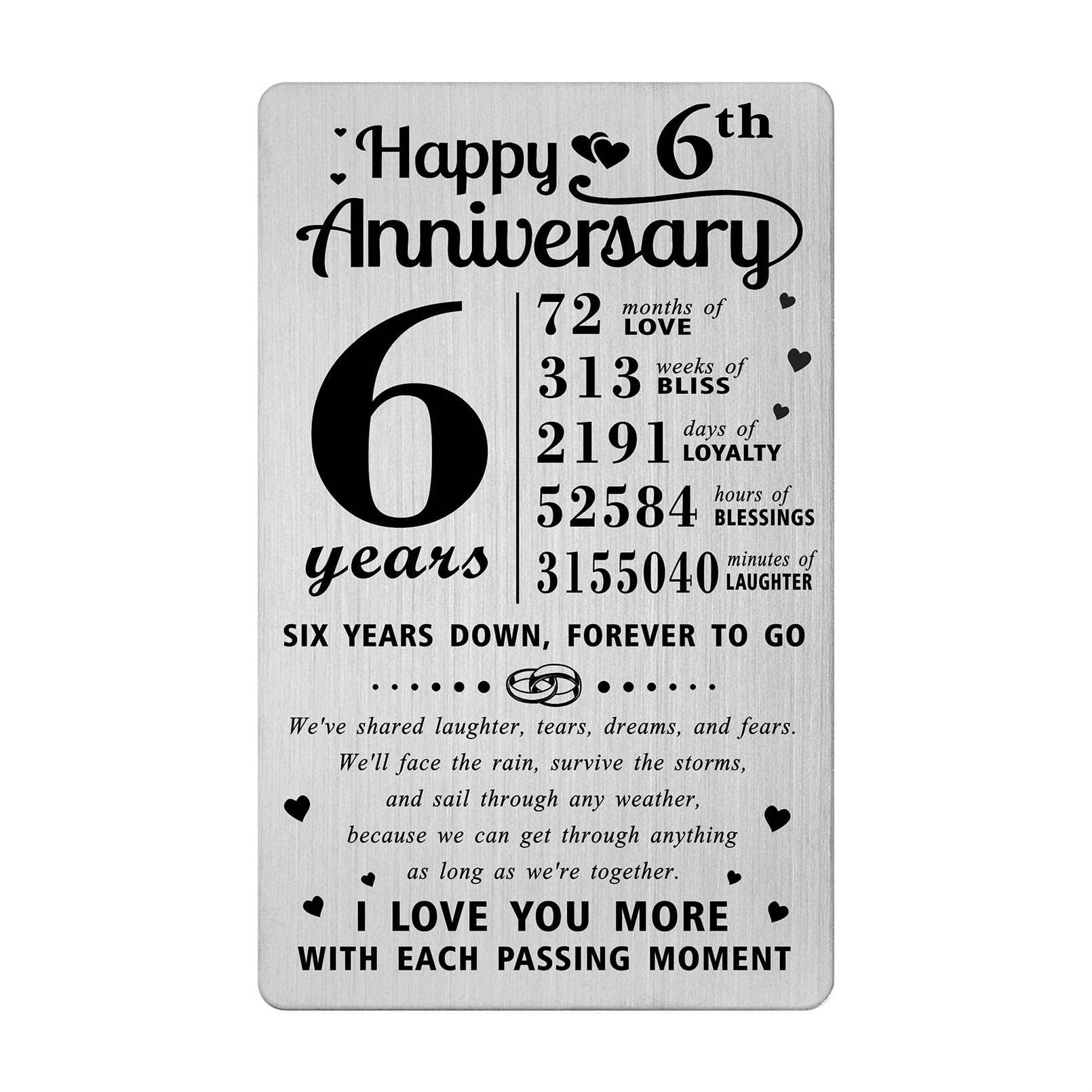 Richesele 6th Anniversary Card - Happy 6 Year Wedding Anniversary Wallet Card - 6 Years Anniversary Decorations Gifts for Husband Wife Him Her