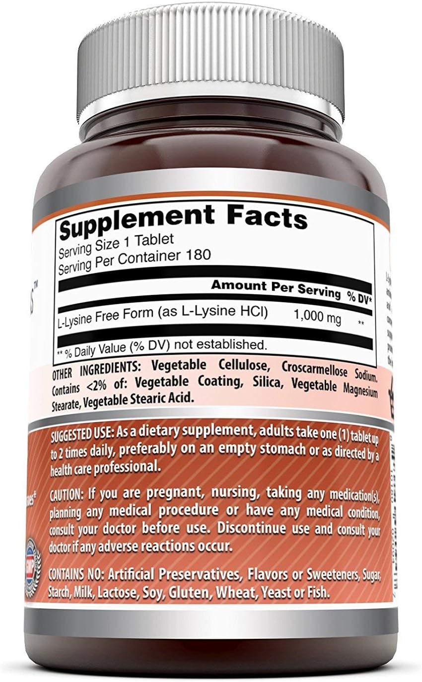 Amazing Nutrition Amazing Formulas L-Lysine 1000mg Amino Acid Vitamin 180 Tablets: Health & Personal Care