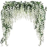 Veryhome 3Pcs 7.2Ft/Piece Artificial Flowers Wisteria Garland Artificial Wisteria Vine Hanging Flower Greenery Garland for Home Garden Outdoor Wedding Arch Floral Decor (White)