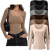 Oakgarden 6 Pack Women's Scoop Neck Long Sleeve Shirts Cotton Blend Slim Fit Tops Basic Stretchy Base Layer Tee
