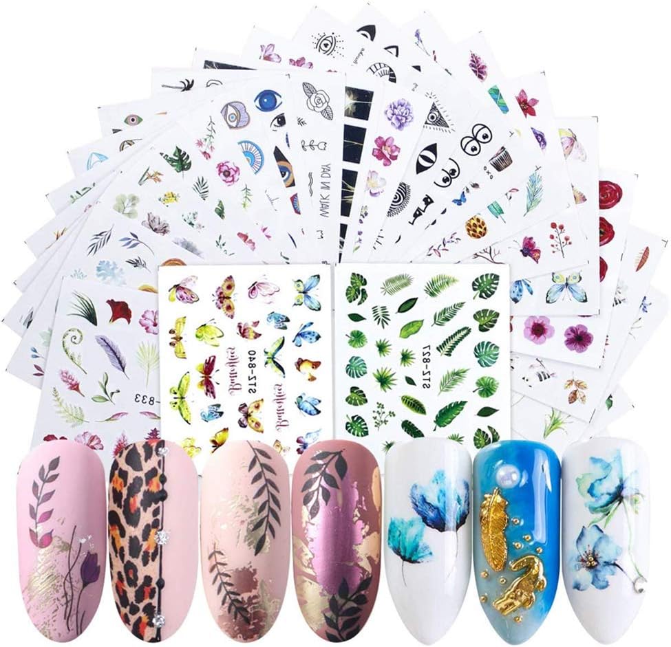 68 Sheets Nail Art Stickers Nail Art Water Transfer Decals Self Adhesive Nail Decals Flamingo Cactus Fruits Ocean Leaves Decals for Women Girls Kids Manicure DIY or Nail Salon (More than 1000Pcs)