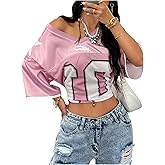 SOLY HUX Women's Y2k Oversized Tops V Neck Number Graphic T Shirts Streetwear Jersey Shirts