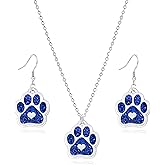 WCRAZYE Dog Cat Paw Print Earrings Necklace Sets for Women Cute Charm Glitter Animal Heart Paw Earrings Pet Birthday Gifts