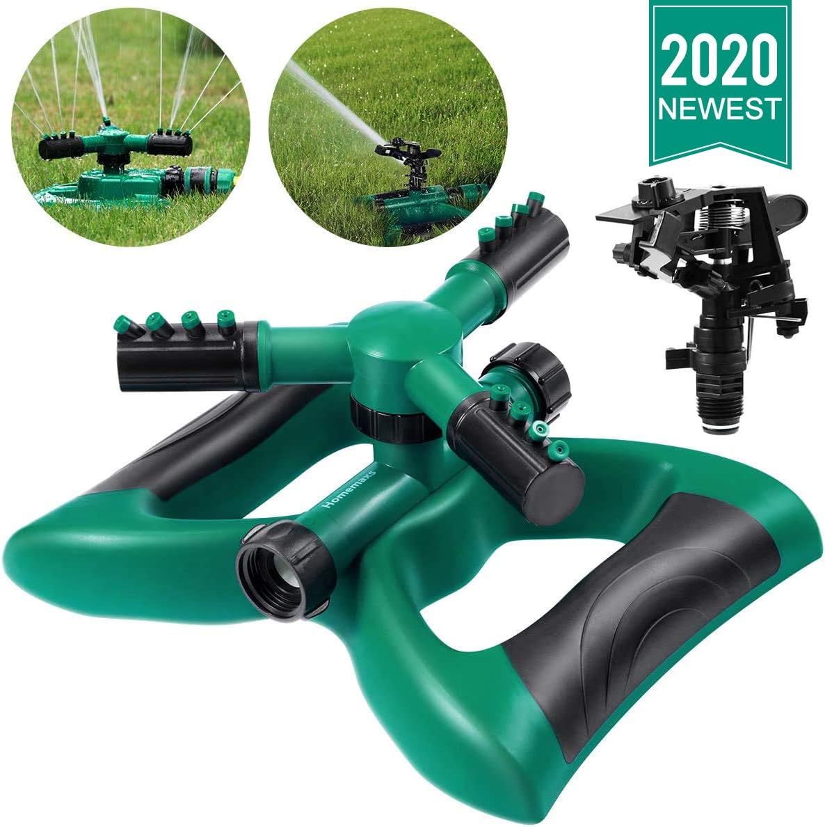 Homemaxs Lawn Sprinkler 3 Arm with Impact Sprinkler
