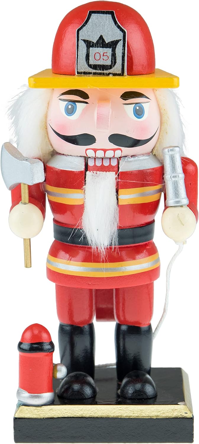 Nutcrackers - Clever Creations Firefighter 7 Inch Traditional Wooden Nutcracker, Festive Christmas Décor for Shelves and Tables