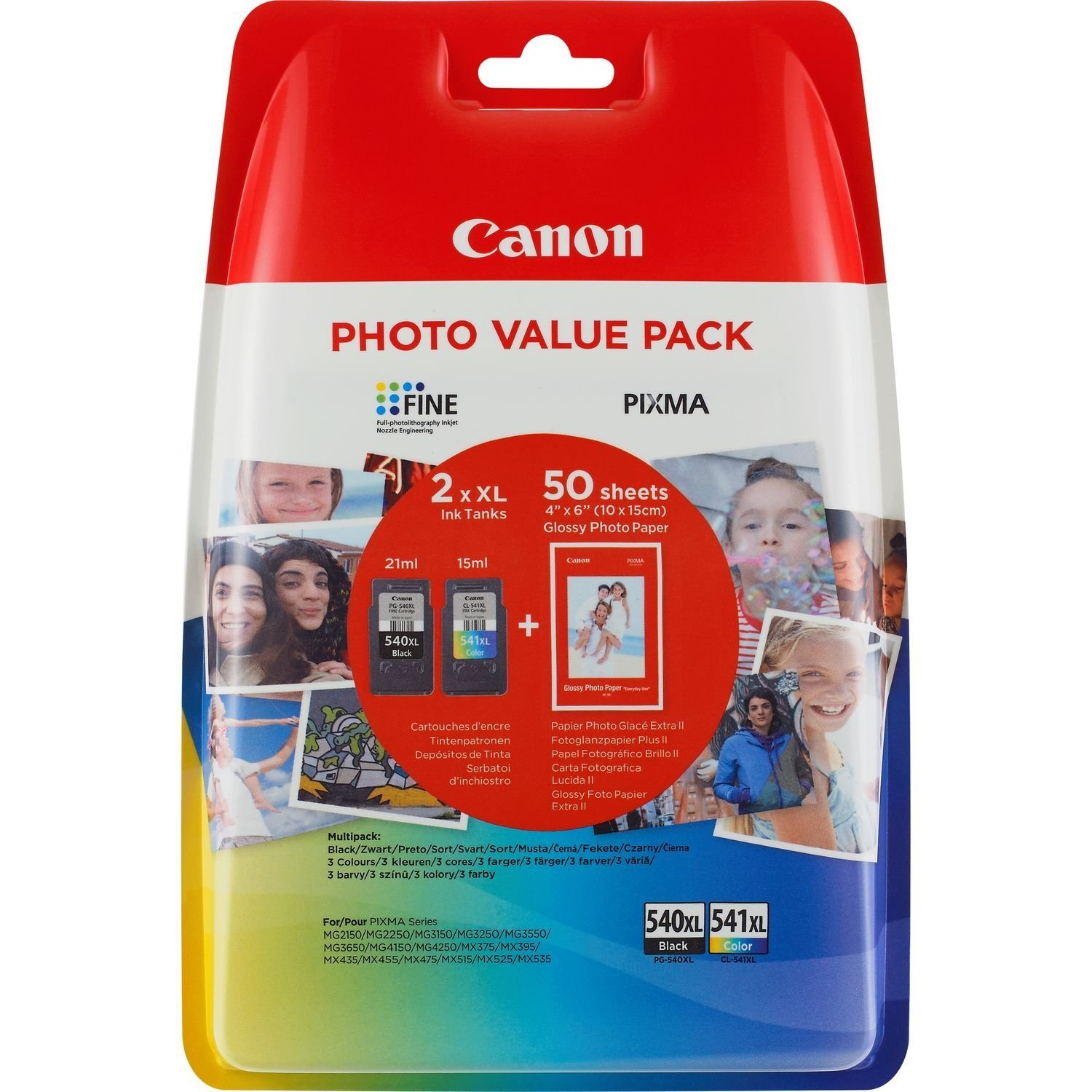 CANON PG-540XL/CL-541XL Photo Value Ink Cartridge, Black/Yellow/Magenta/Cyan, High