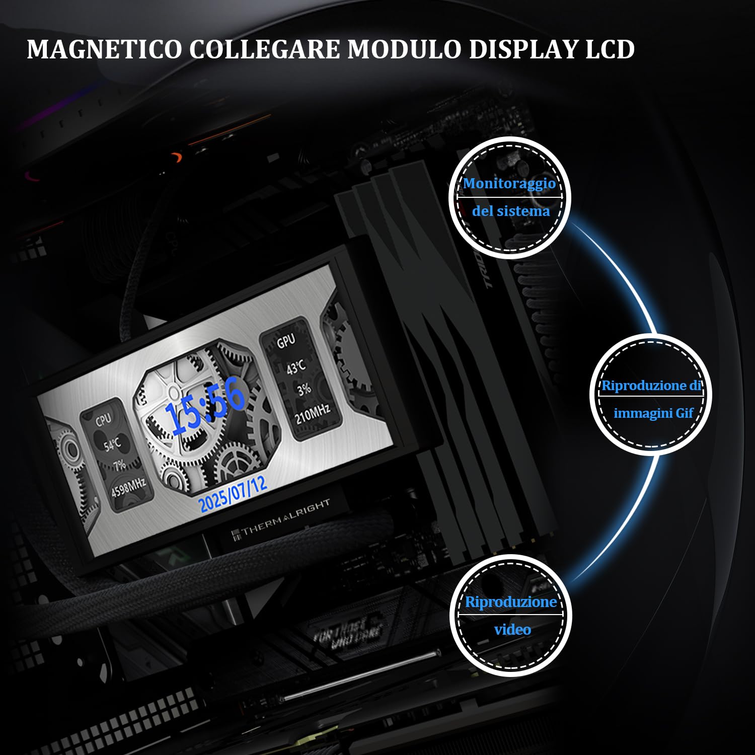 TR-Trofeo Vision 360 ARGB Schwarz CPU Aio Kühler, CPU Wasserkühlungssystem, 6,86 Zoll langer IPS-Bildschirm mit 1280x480 Auflösung, für AM4 / AM5, LGA1851 / 1700, 4