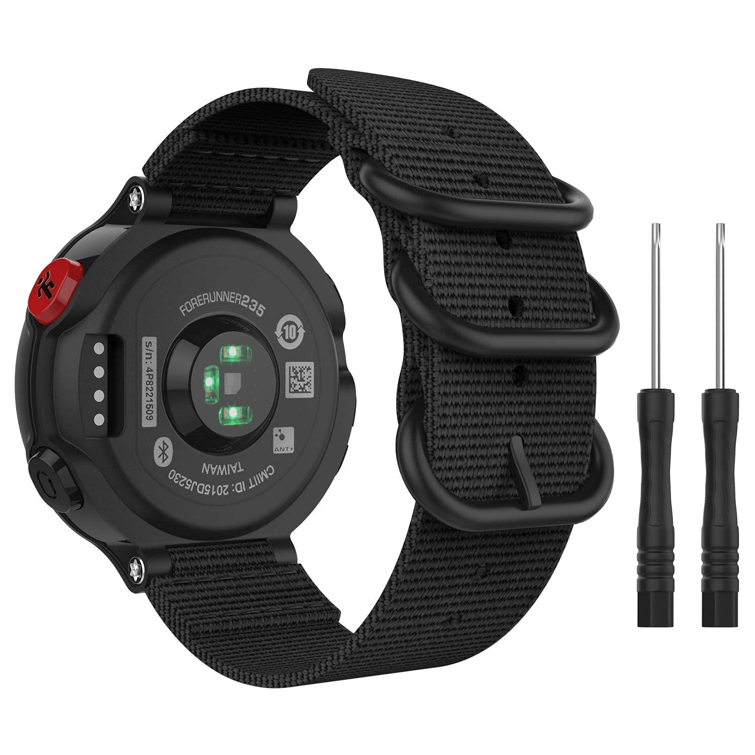 MoKo Watch Strap Compatible with Garmin Forerunner 235 Lite/220/230/620/630/735XT/Approach S5/S6/S20, Fine Woven Nylon Adjustable Wristband Replacement Band, Black, Black