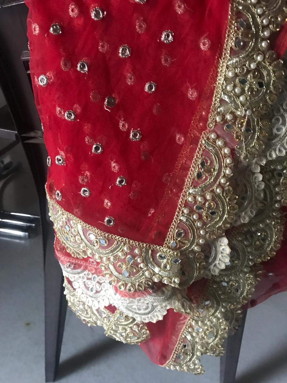Red Bridal Indian Net Dupatta Wedding veil Handmade