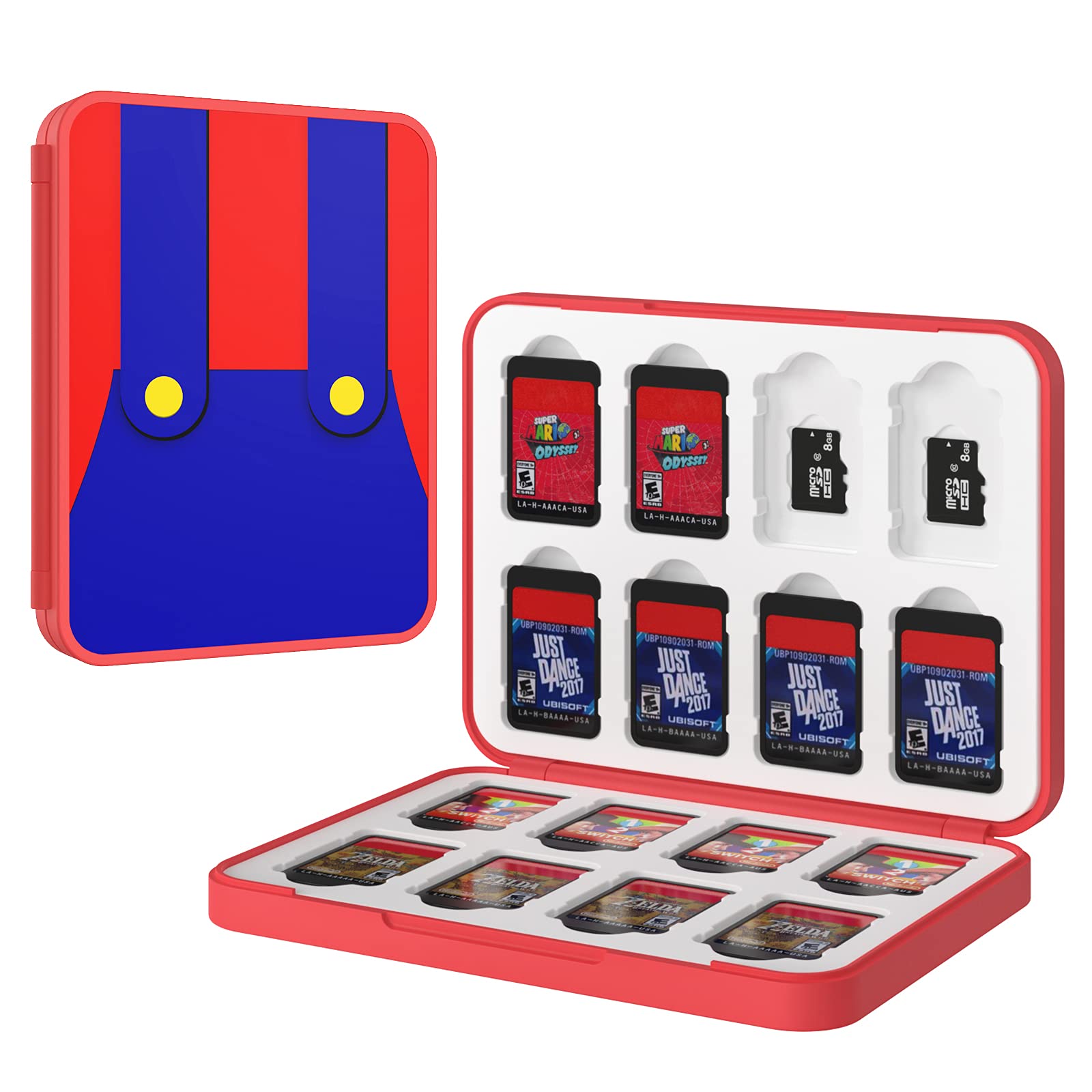 16 Game Card Case for Nintendo Switch/OLED, Switch Games Holder with 16 SD Card Slot and 16 Switch Game Card Slot, Portable Slim Cartridge Storage Box, Mario