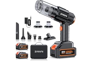 ZARIMI Car Vacuum Portable Cordless, 50000Pa High Power Rechargeable Dust Buster with 2 Batteries & Charger, 6-in-1 Handheld Vacuum Cleaners for Home, Car, Pet Hair, Keyboard, Black