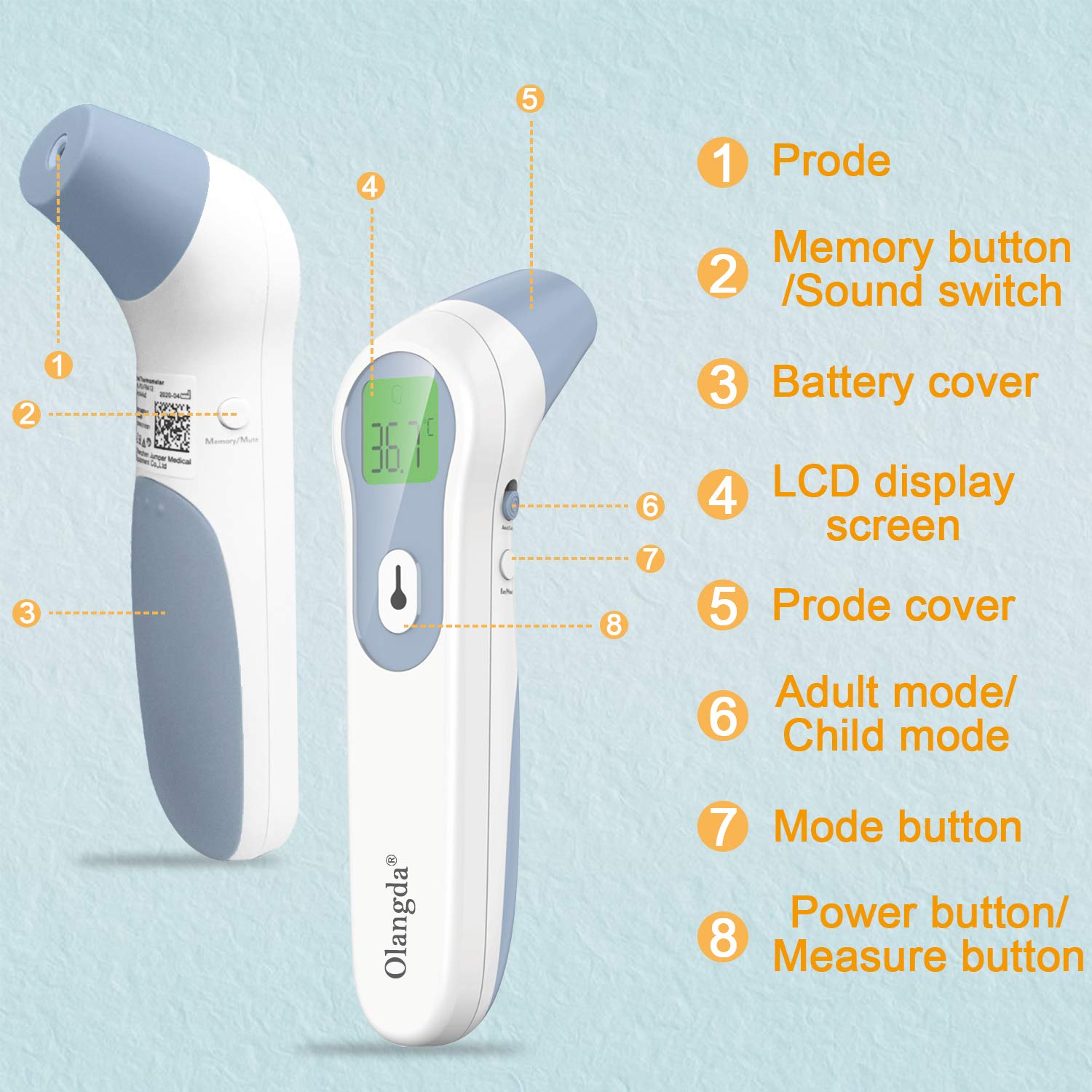 Olangda Ear and Forehead Thermometer, Non Contact Forehead Digital Infrared Thermometer with Instant Accurate Reading: Industrial & Scientific