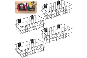 FROIDESENTE Slatwall Baskets 4 Pcs, Mounted Carbon Steel Slat Wall Baskets Bins for Slat Wall Accessories, 12.5x6.5x3.7 Inch Storage Slatwall Panel Display Baskets for Kitchen Garage Storage Room Retail Stores