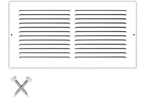 14'' x 8'' [Duct Opening] Flat Stamped Steel Return Air Grille by - Sidewall and Ceiling - HVAC Premium Vent Duct Cover - White [Overall Dimensions: 15.75''w X 9.75''h]