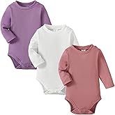 OPAWO Long Sleeve Onsies for Baby Girls' Bodysuits Newborn 3 Pack Infant Ribbed Fall Baby Girl Romper Undershirt