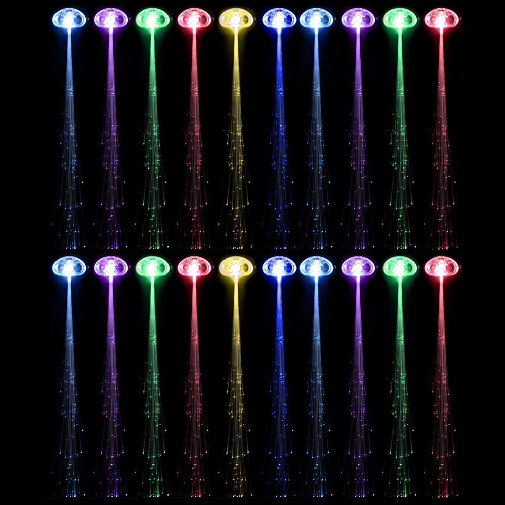 RioRand LED Fiber Optic Lights Up Hair Alternating Multicolor Flash Barrette 10 Piece Clip Braid for New Years Eve Party, 6.4 Ounce : Fiber Optic Clothes : Beauty