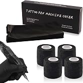 204PCS Tattoo Pen Covers Kit - 200pcs Disposable Tattoo Machine Covers | with 4pcs Non-Slip Grip Tape, Black Protective Sleeves for Tattoo Machines and Studio Artists