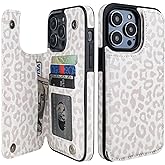 HAOPINSH for 14 Pro Max Wallet Case with Card Holder, White Leopard Cheetah Pattern Back Flip Folio PU Leather Kickstand Card Slots Case for Women Girls, Double Magnetic Clasp Shockproof 6.7"