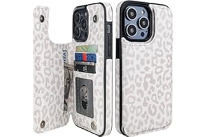 HAOPINSH for 14 Pro Max Wallet Case with Card Holder, White Leopard Cheetah Pattern Back Flip Folio PU Leather Kickstand Card Slots Case for Women Girls, Double Magnetic Clasp Shockproof 6.7"