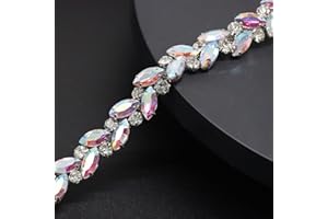 Jerler 1 Yard Rhinestone Trim, Crystal Rhinestone Chain Applique, Ideal for DIY Decoration and Wedding Clothing Embellishments, 0.6" Width (AB)