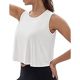 MAGCOMSEN Womens Cropped Tank Tops Workout Muscle Sleeveless Top Quick Dry Crew Neck Loose Fit Yoga Gym Running Athletic