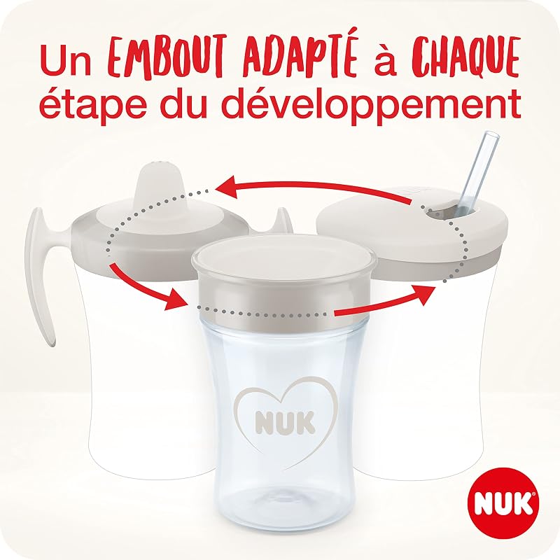 Tasse Évolutive Bébé | Tasse d’Apprentissage Antifuite avec Couvercle en Plastique 3 en 1 | 230 ml, Blanc
