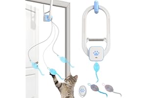 Kezlume Cat Toy, Upgraded Smart Interactive Cat Toys with Remote Control, USB Rechargeable Door Hanging Retractable Kitten Toy for Self Play, Teaser Electronic Feather Cat String with 3 Plush Mice