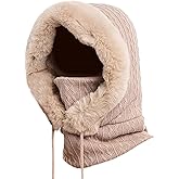 OMUKY Balaclava Hats for Women Cold Weather Thick Fluff Hats Adult Neck Face Cover Cap Ski Mask Neck Warmer